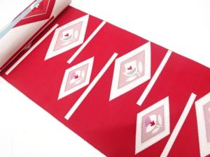 アンティーク　菱に花模様織り出し　八寸帯地反物